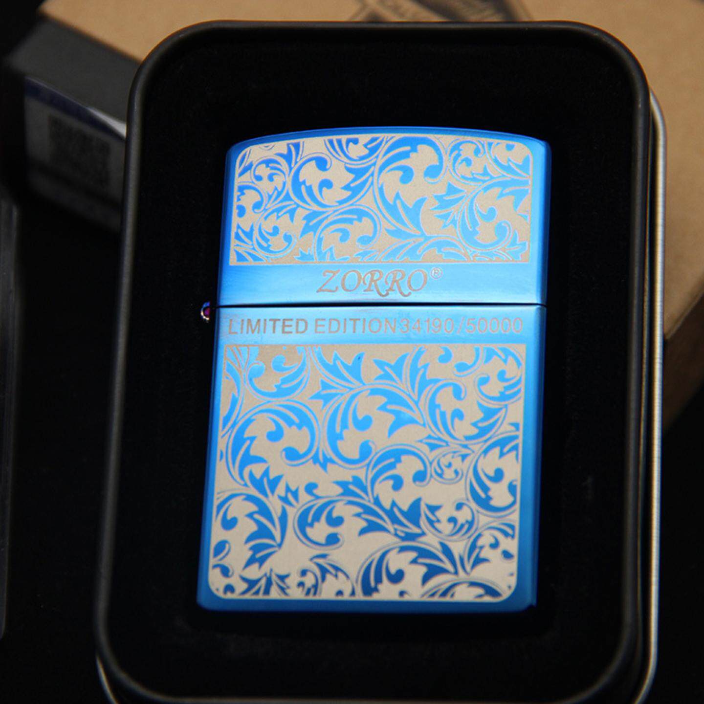 美国轻奢正品佐罗点烟蓝冰限量唐草加厚纯铜壳煤油打火机