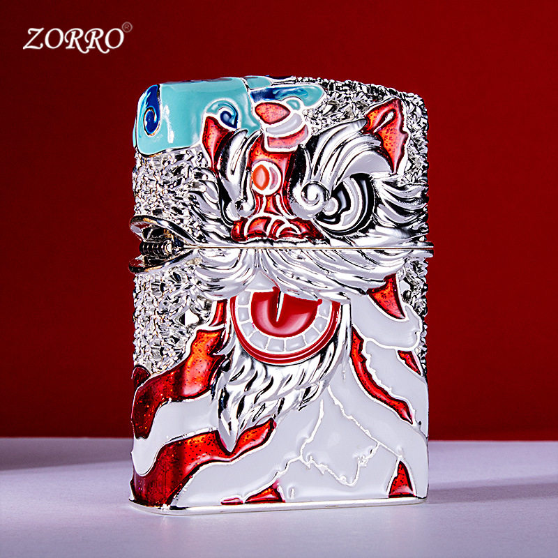 美国佐罗盔甲镂空镶嵌珐琅鸿运当头煤油打火机醒狮国潮风创意款