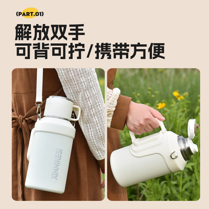 美国新款大容量保温杯不锈钢户外运动水壶高颜值手柄便携保温壶