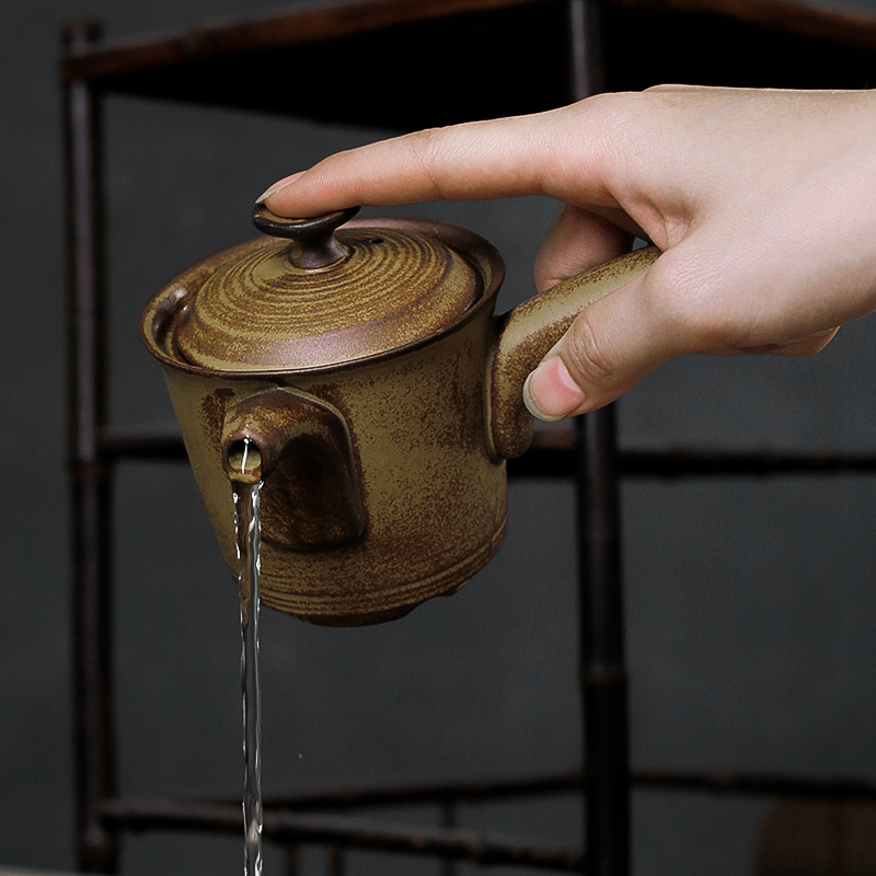 蕴窑粗陶瓷侧把茶壶窑变复古简约家用过滤单壶陶瓷功夫茶具泡茶壶
