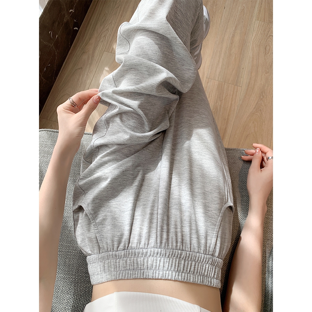 韩国灰色阔腿裤女夏季薄款高腰垂感直筒运动裤窄版凉凉冰丝防晒裤