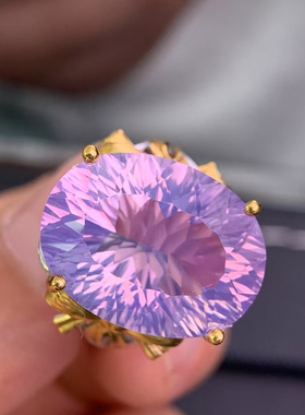 意大利纯手工天然巴西紫水晶S925银可调节鸡尾酒款式女戒指满火彩