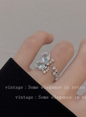 ins小众设计时尚蝴蝶锆石戒指女高级感轻奢气质可调节食指指环