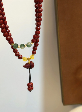 多层串珠酒红色福字葫芦项链小众设计两戴式复古中国风简约手串