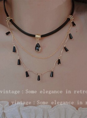 亚文化复古哥特y2k个性设计秋冬毛线多层choker锁骨链女颈链