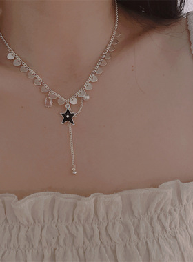 甜酷风粉锆爱心亮片圆珠流苏小众气质黑色五角星百搭锁骨项链女