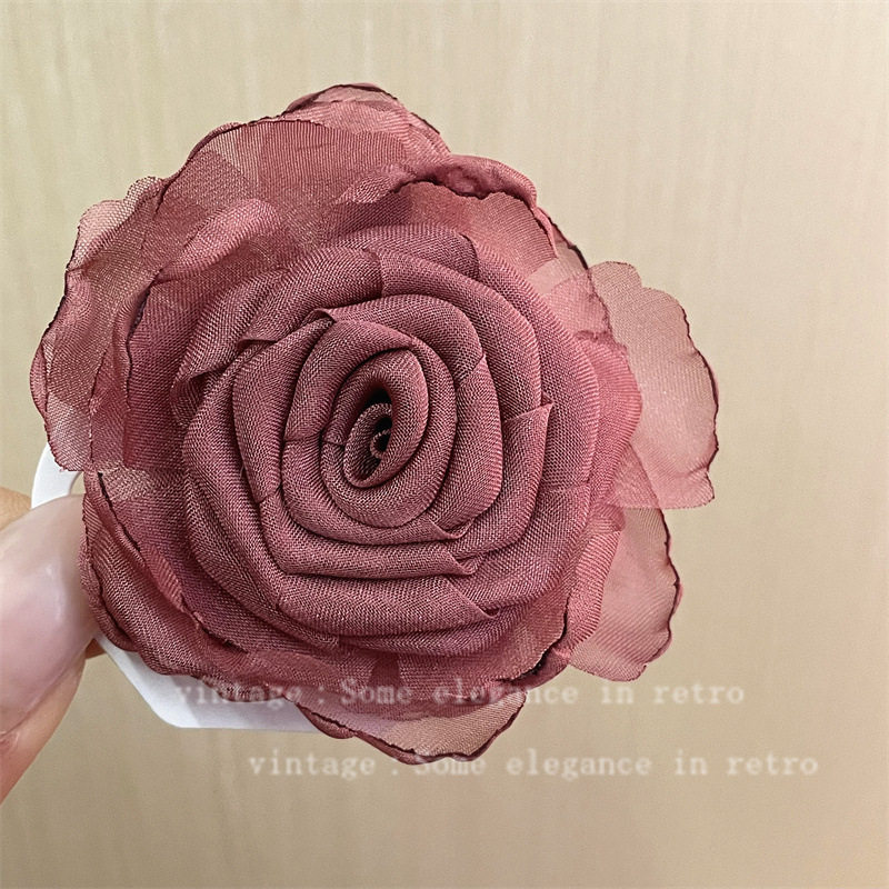 法式网纱花朵胸针发夹女头花2024新款头饰侧边夹鸭嘴复古发卡胸花