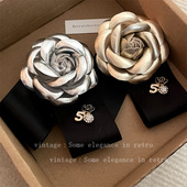 法式 气质小香风立体皮质花朵山茶花胸针别针高档领结胸花发夹配饰