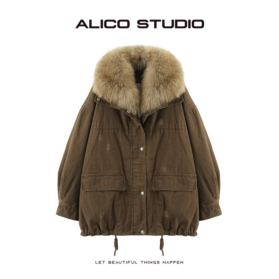 喜乐XILE 秋冬新款狐狸毛领派克鹅绒羽绒服