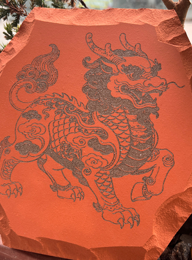 中国风麒麟龙纹砖雕风狮爷六边摆件舞狮传统随行敲边红色装饰收藏