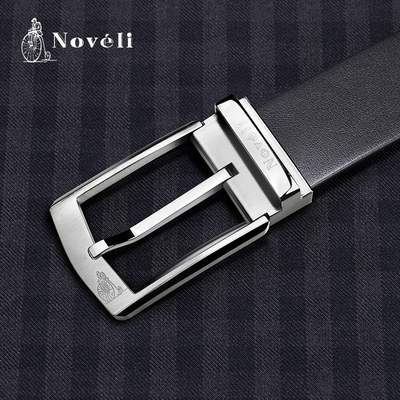 Noveli蓝威龙商务时尚头层牛皮不锈钢针扣皮带裤带男士真皮