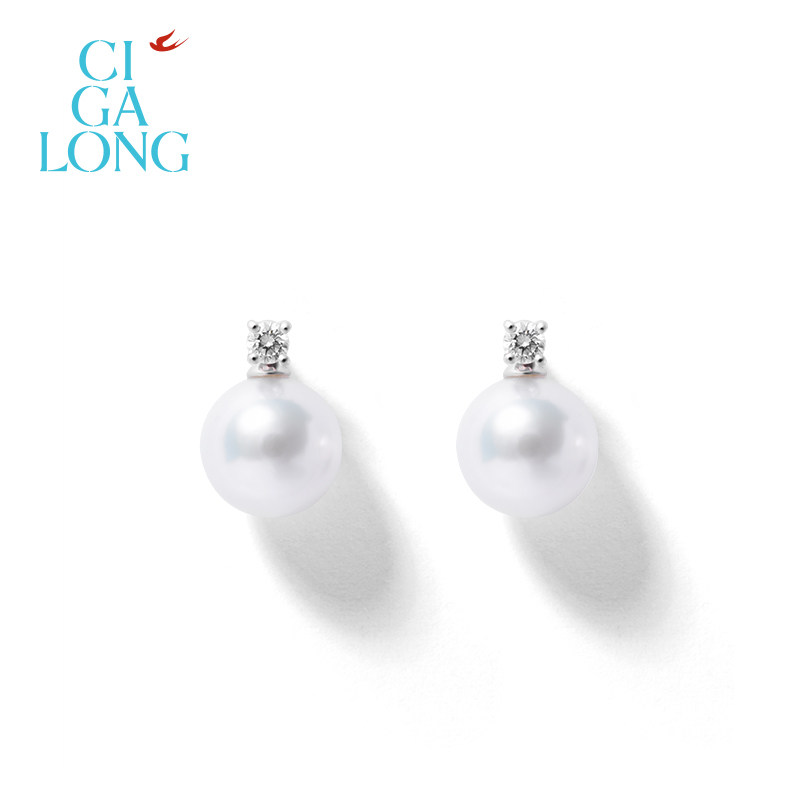 [新品]CIGALONG龙梓嘉白珍珠耳钉PT950耳饰新中式珠宝,珠宝/钻石/翡翠,耳饰,淘宝优惠券,粉丝福利购,淘宝优惠卷