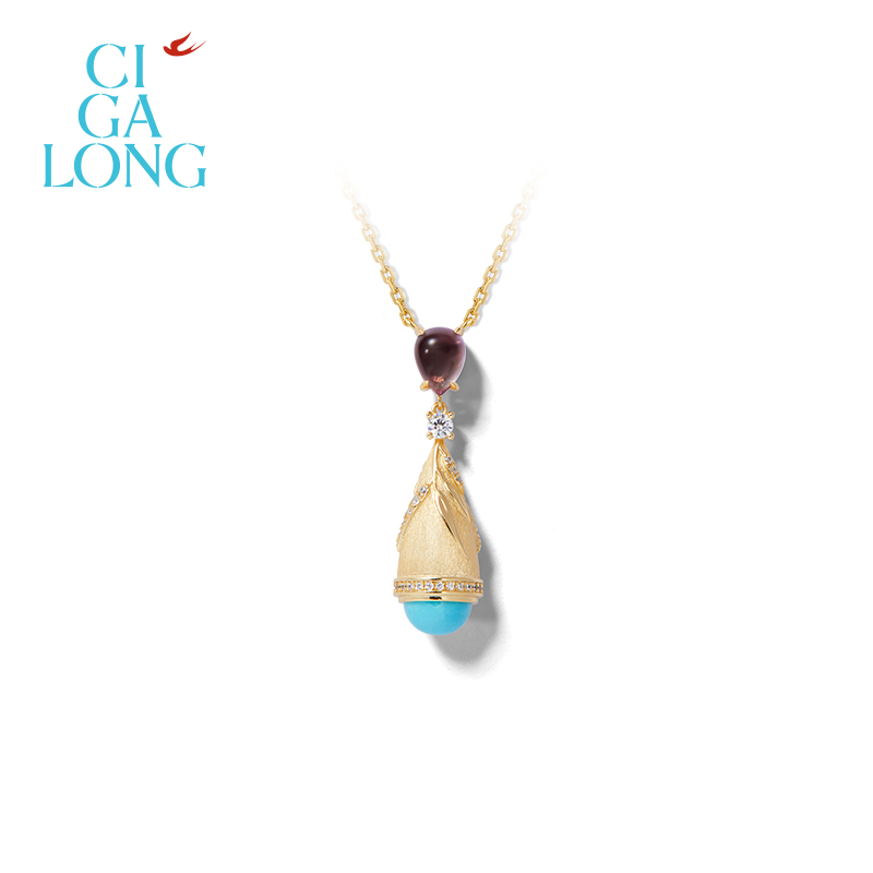 CIGALONG龙梓嘉金丝柳条紫水晶绿松石吊坠耳钉