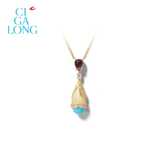 珠宝 CIGALONG龙梓嘉金丝柳条紫水晶绿松石吊坠耳钉新中式 新品