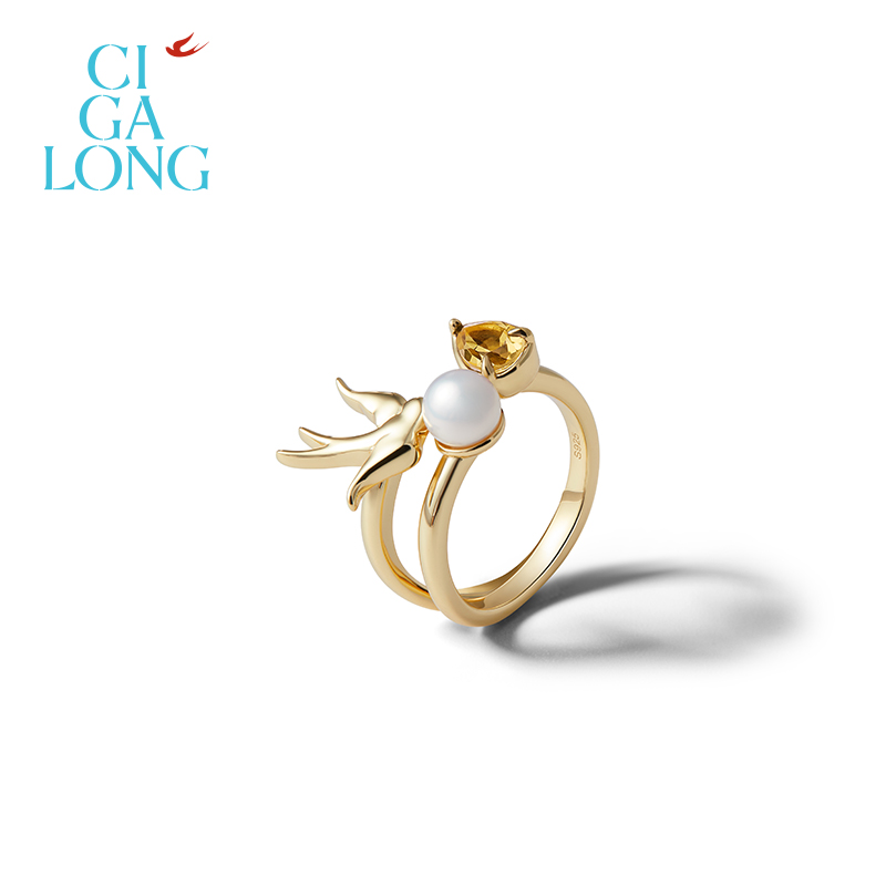 CIGALONG龙梓嘉逐光飞燕黄水晶项链珍珠耳钉新品系列新中式珠宝