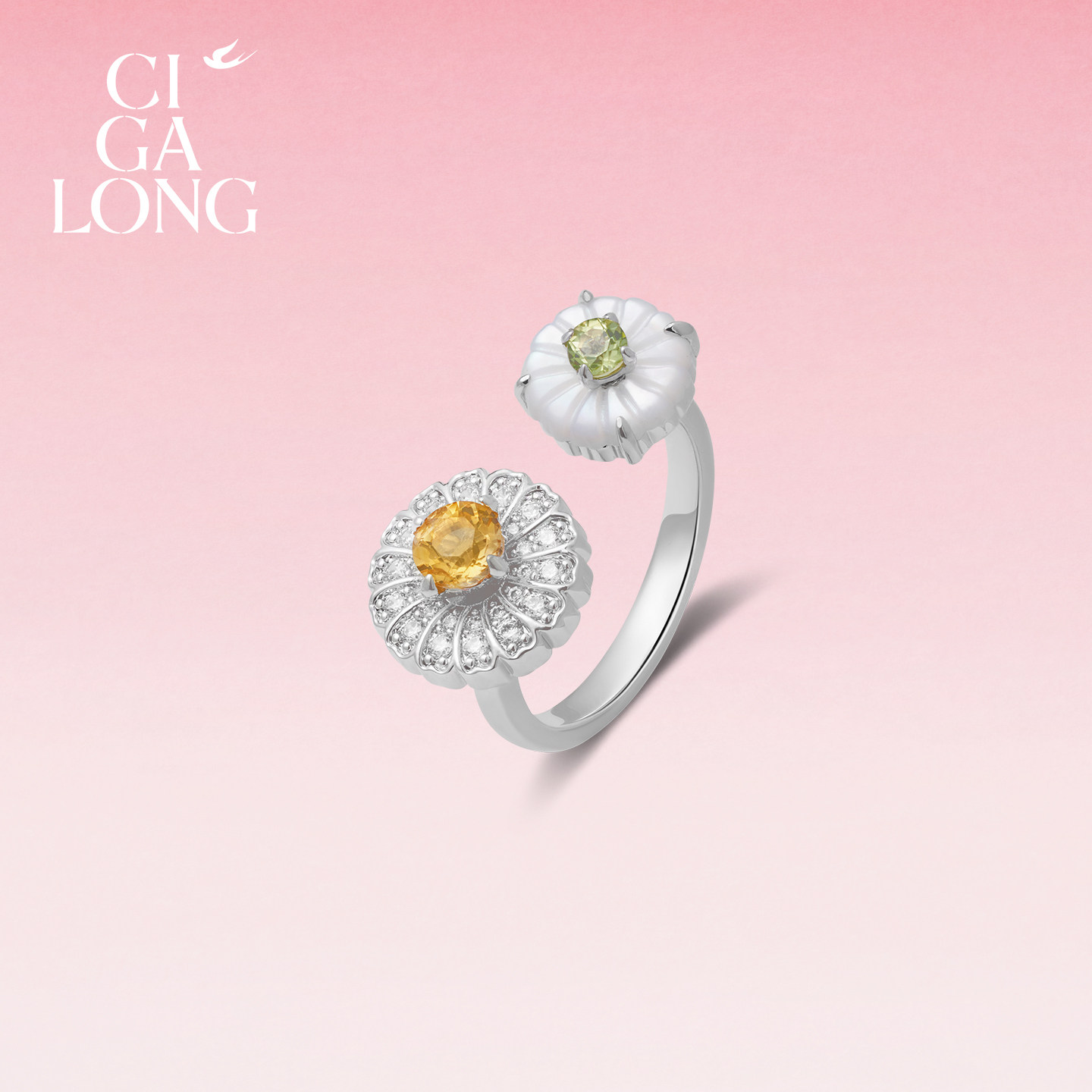 [新品]CIGALONG龙梓嘉小雏菊项链黄水晶橄榄石十二花神新中
