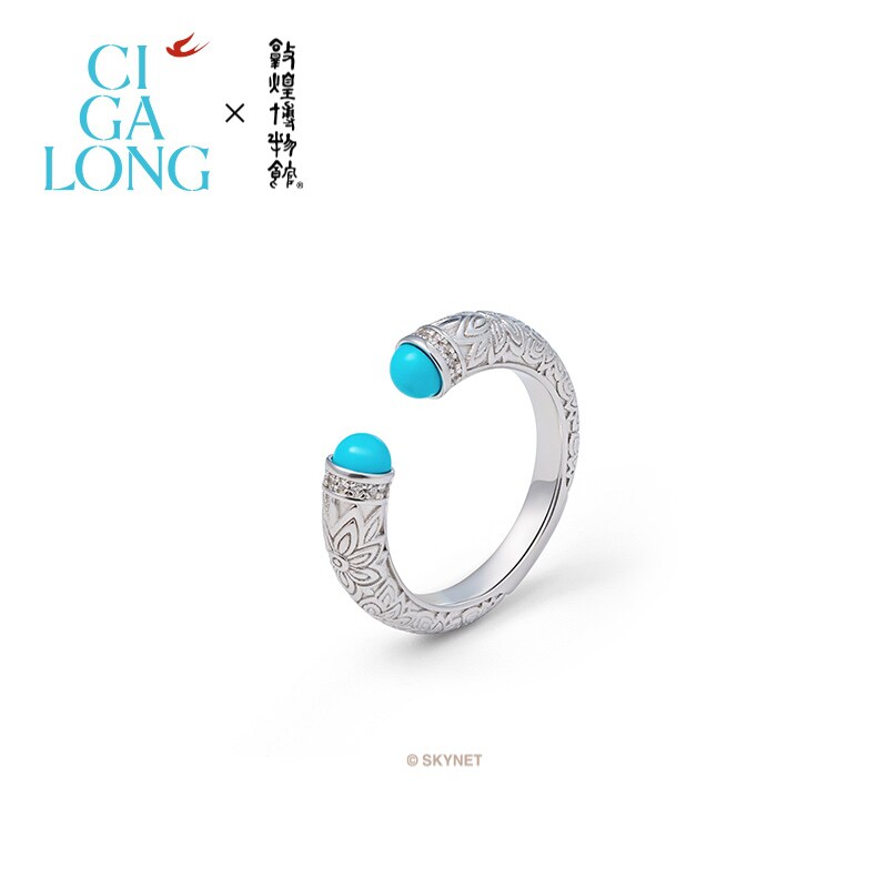CIGALONG龙梓嘉莲花纹珍珠绿松石戒指新品敦煌原创新中式珠宝