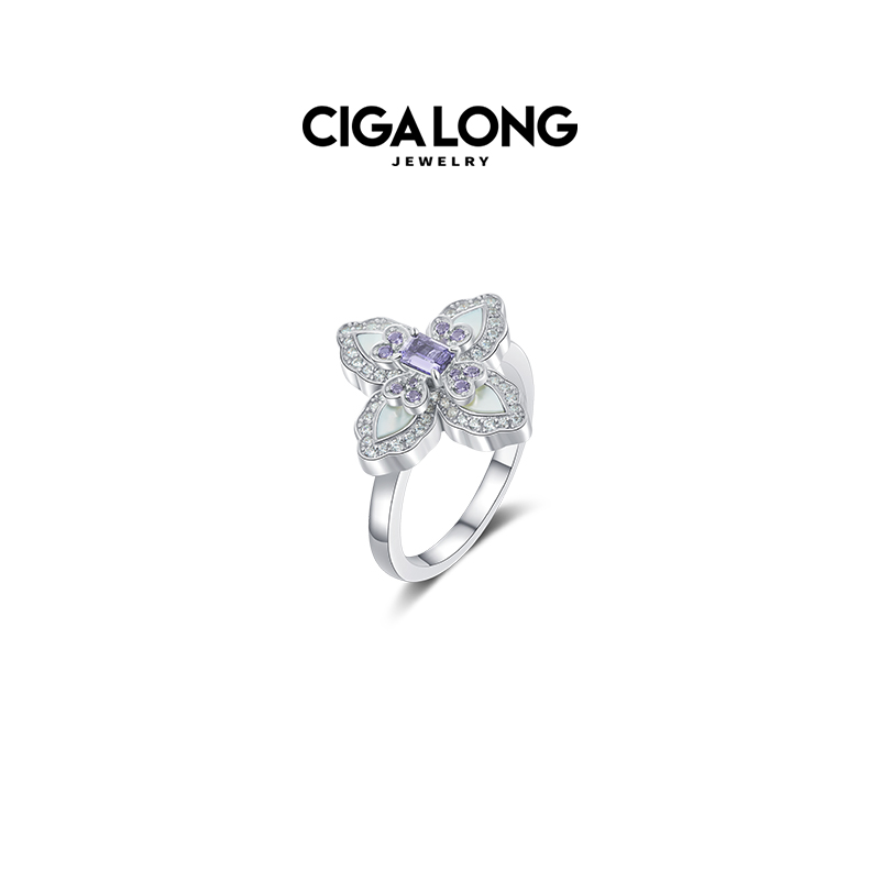 CIGALONG龙梓嘉敦煌博物馆联名莲花绿色蓝宝石戒指新中式珠宝