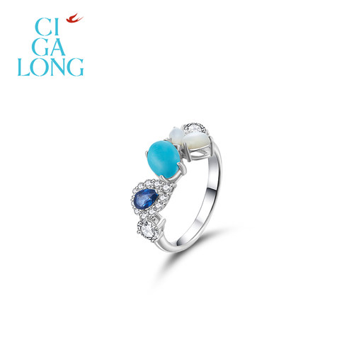 CIGALONG蓝松石蓝宝橄榄石戒指