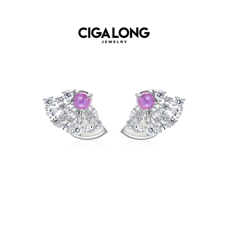 CigaLong贵妃扇红宝石耳钉