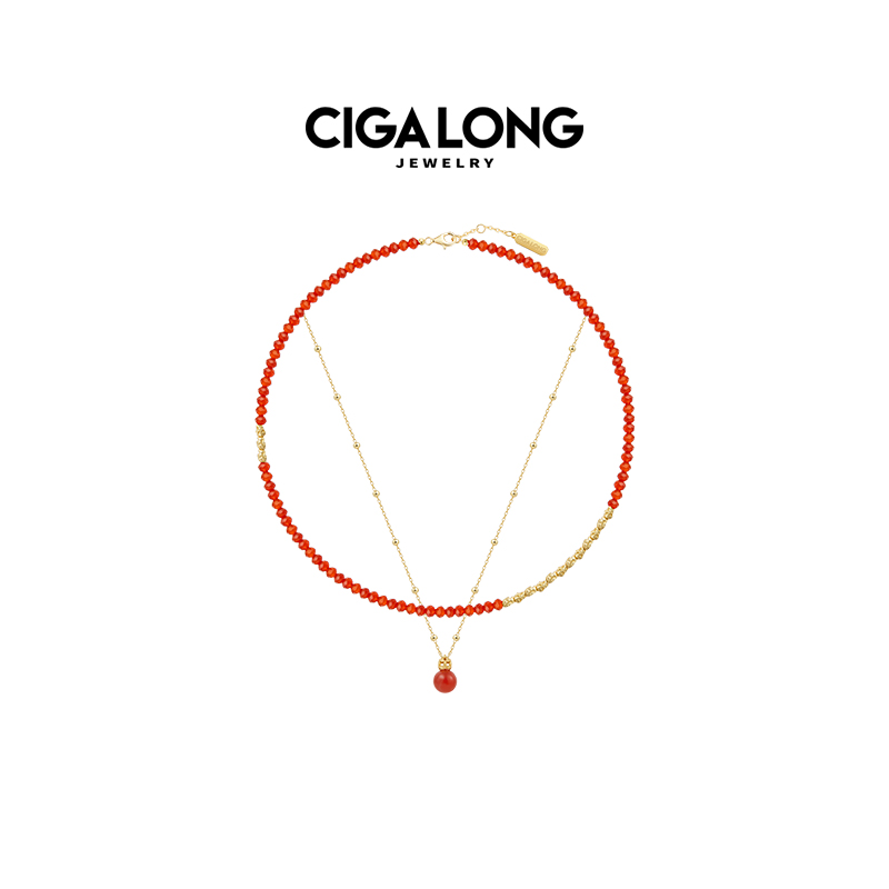 CIGALONG龙梓嘉福禄添花红玛瑙项链S925福禄新年新中式珠宝