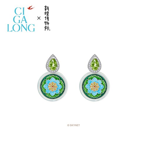 CIGALONG龙梓嘉敦煌博物馆联名宝相花橄榄石耳钉新中式珠宝