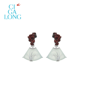 CIGALONG龙梓嘉墨兰凝香和田玉胸针耳钉S925梨满园新中式 珠宝