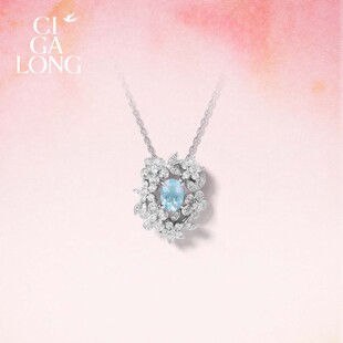 [新品]CIGALONG龙梓嘉杏花蓝水滴项链海蓝宝十二花神珠宝礼物