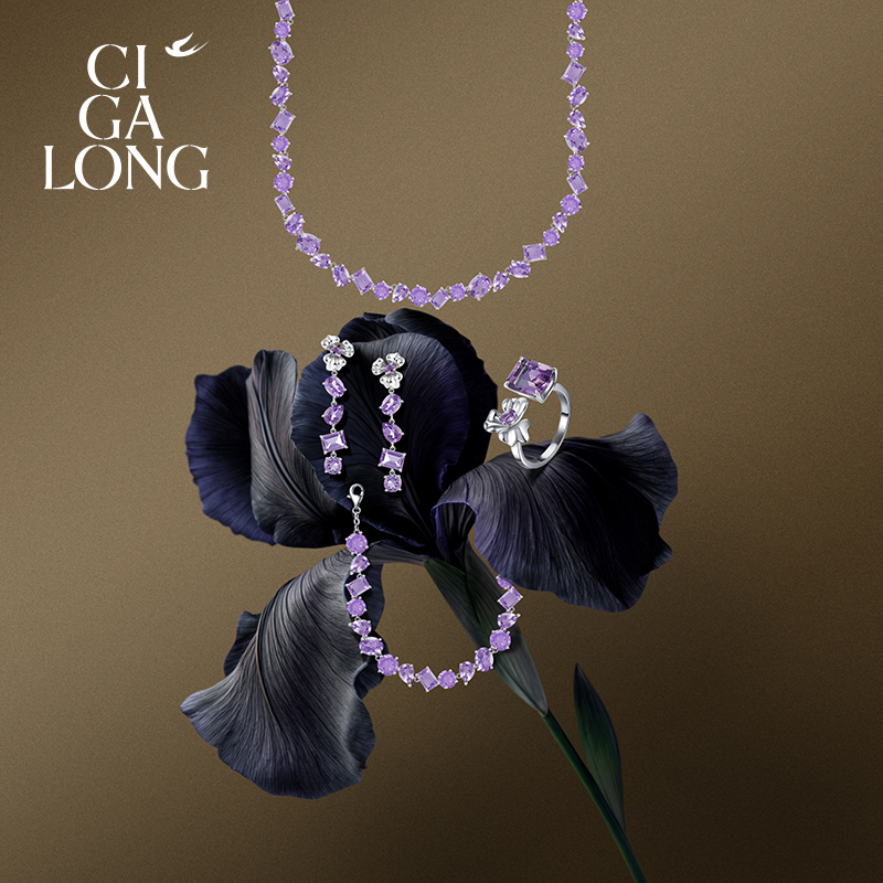 CIGALONG龙梓嘉莫奈鸢尾花紫水晶项链手链耳钉戒指珠宝圣诞礼物