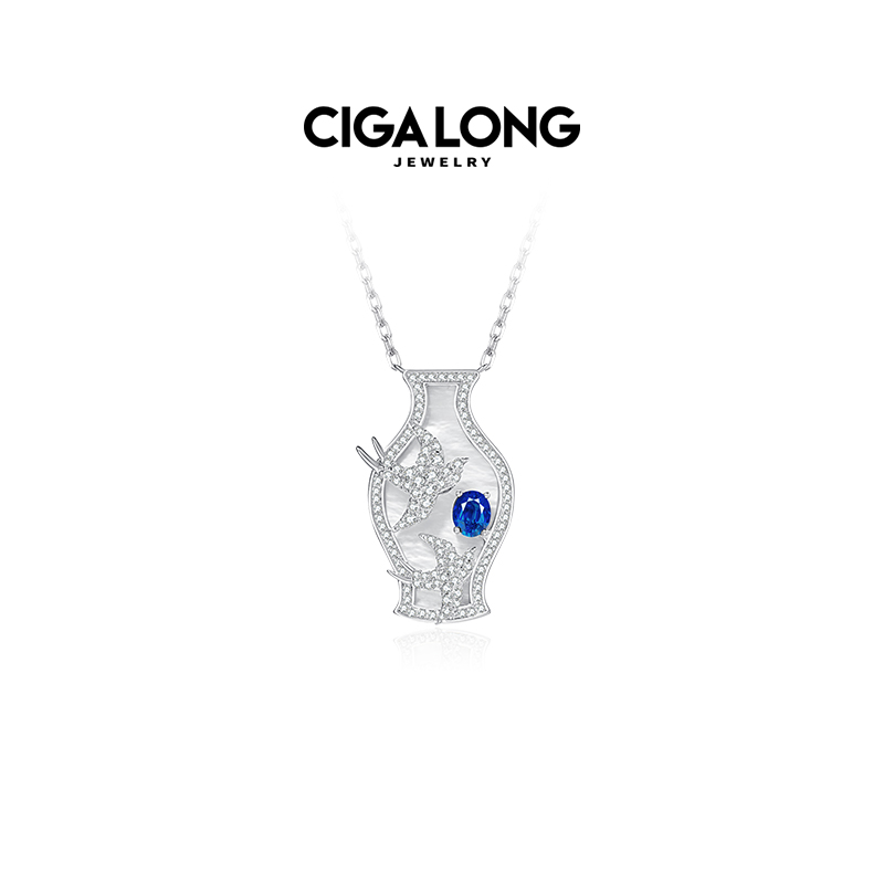 CigaLong梅瓶飞燕蓝宝石项链