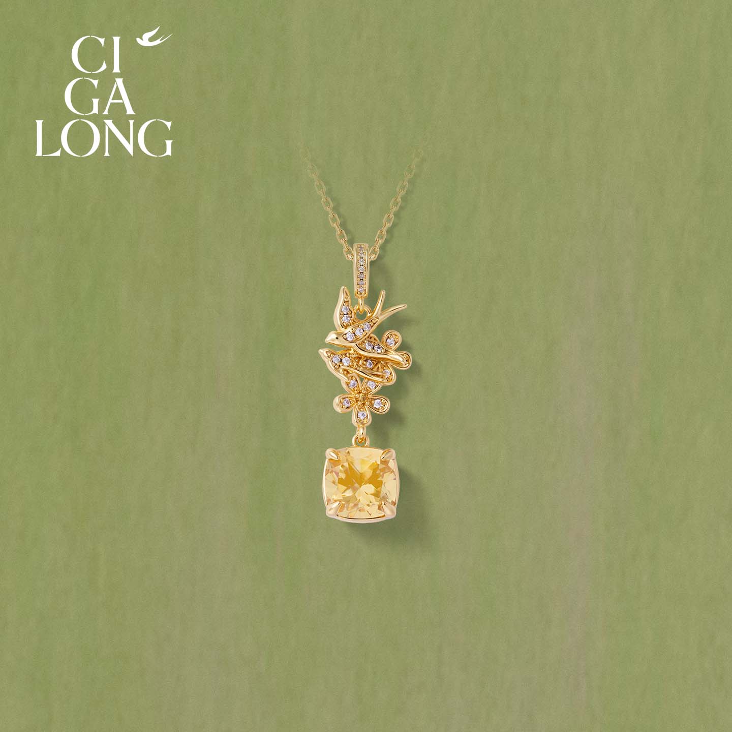 [新品]CIGALONG龙梓嘉燕游黄水晶项链耳钉新中式珠宝
