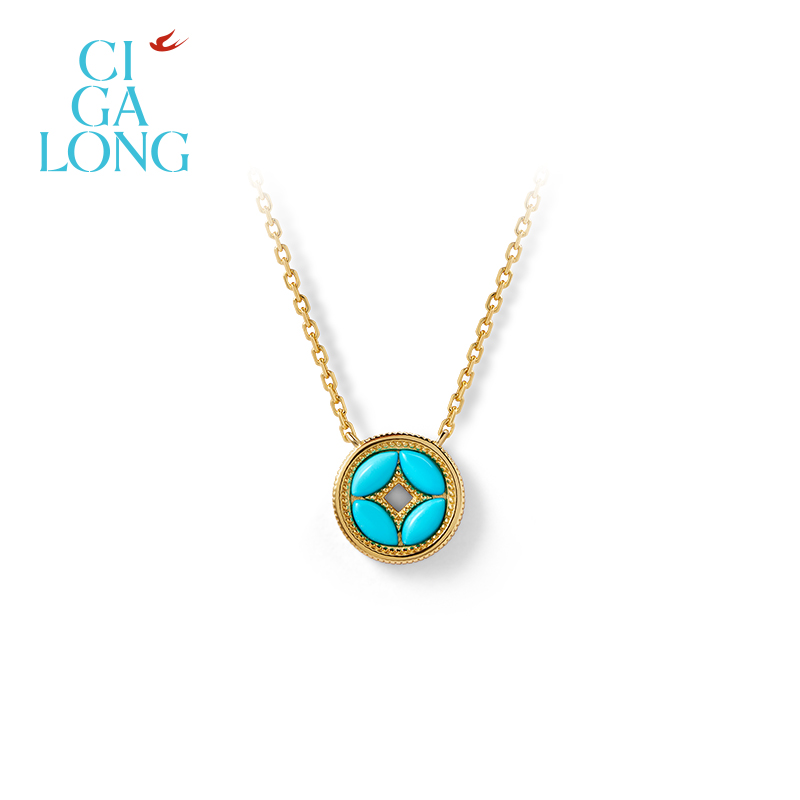 CIGALONG龙梓嘉铜钱纹绿松石项链耳钉戒指新品原创新中式珠宝