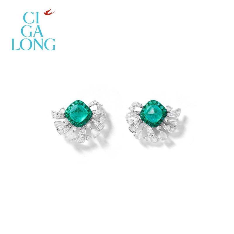 [新品]CIGALONG龙梓嘉祖母绿耳饰PT950新中式珠宝,珠宝/钻石/翡翠,耳饰,淘宝优惠券,粉丝福利购,淘宝优惠卷