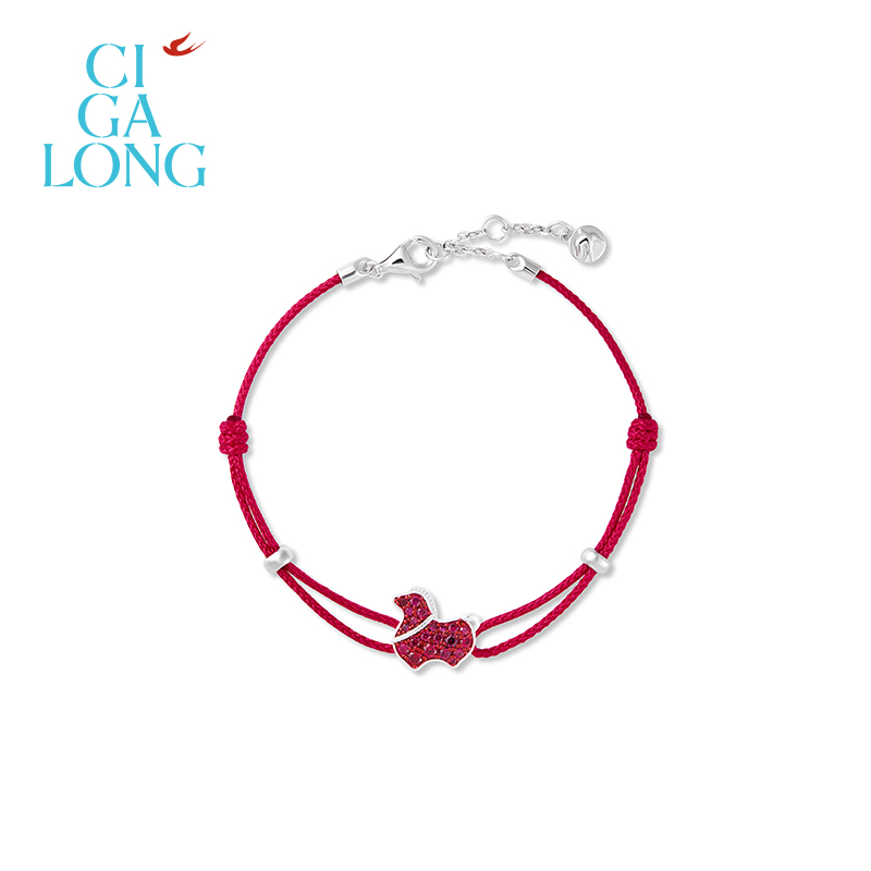 CIGALONG龙梓嘉小福马培育钻红宝石项链马年本命年红绳新品