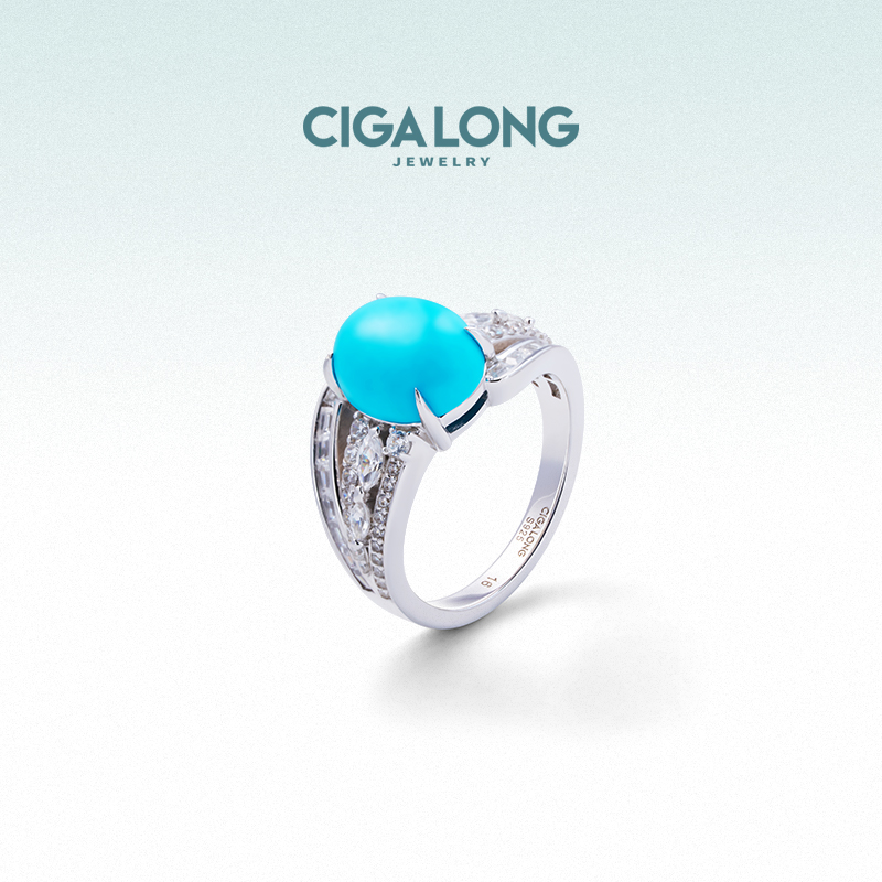 CIGALONG龙梓嘉卷草纹绿松石戒指新品原创新中式珠宝