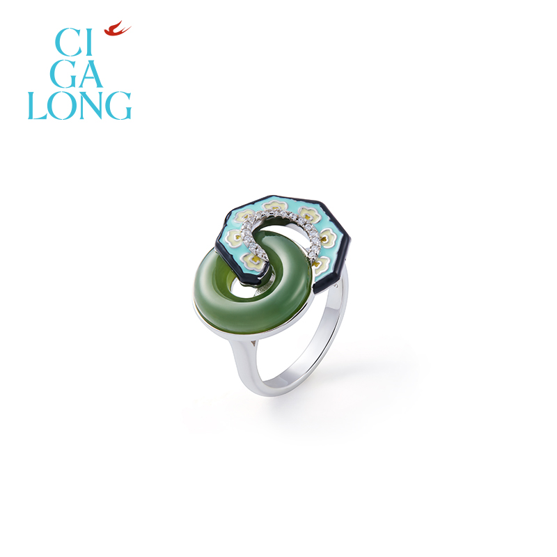张远同款CIGALONG龙梓嘉环环相扣苹果绿和田玉项链戒指新中式珠宝