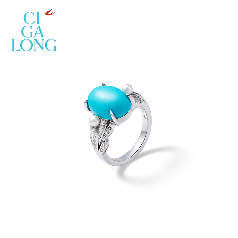 CIGALONG龙梓嘉缠枝纹绿松石戒指原创新品新中式珠宝