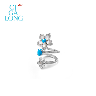 CIGALONG龙梓嘉风车茉莉绿松石珍珠多圈戒指新中式 珠宝