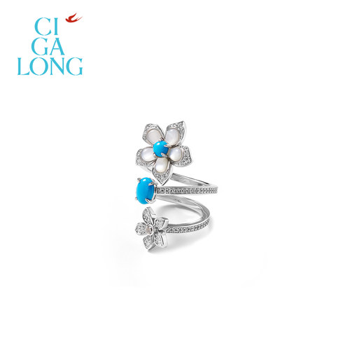 CIGALONG龙梓嘉风车茉莉绿松石珍珠多圈戒指新中式珠宝