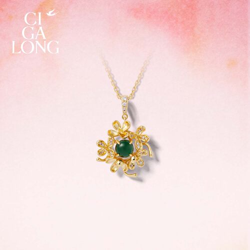 [新品]CIGALONG龙梓嘉金秋桂花项链翡翠耳钉十二花神珠宝礼物