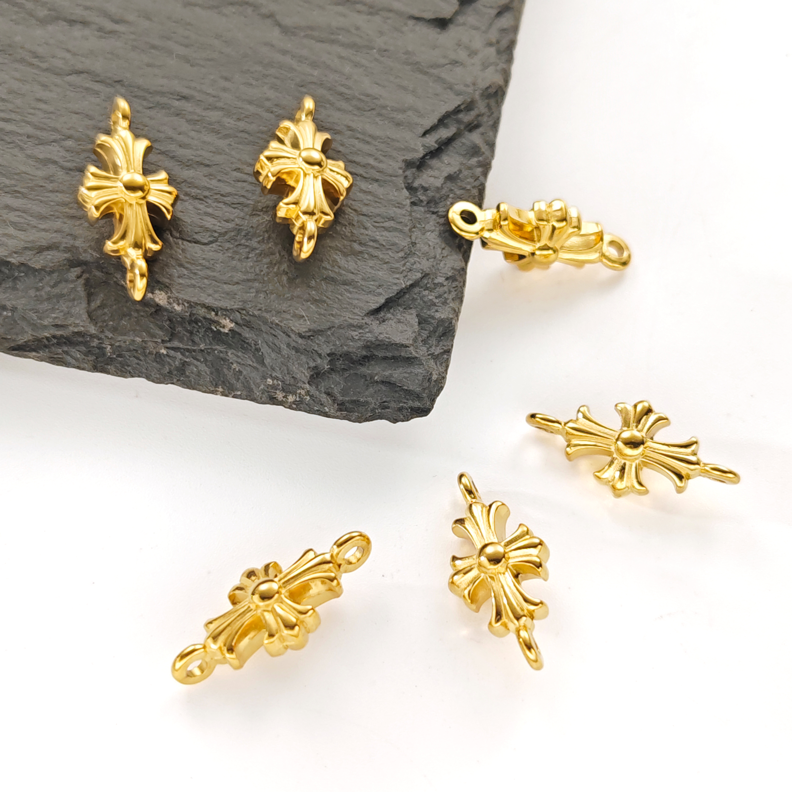 钛钢精工电抛双圈十字架吊坠挂饰