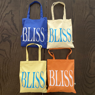 荒废罗曼史ins原创设计文艺简约英文字母蓝黄桔彩色棉布袋帆布包