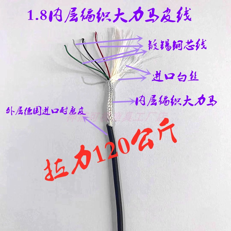 新款可视大力马1.8mm镀锡铜4芯线锚鱼探鱼器专用视频线白旦丝高清