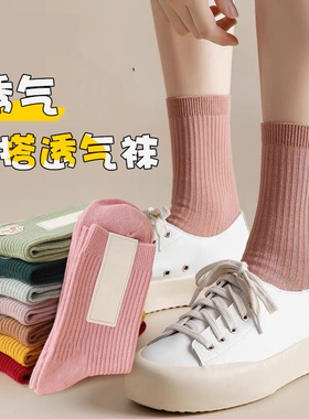 韩系少女显瘦ins中长筒无骨紫色运动月子堆堆潮袜透气防臭学院风