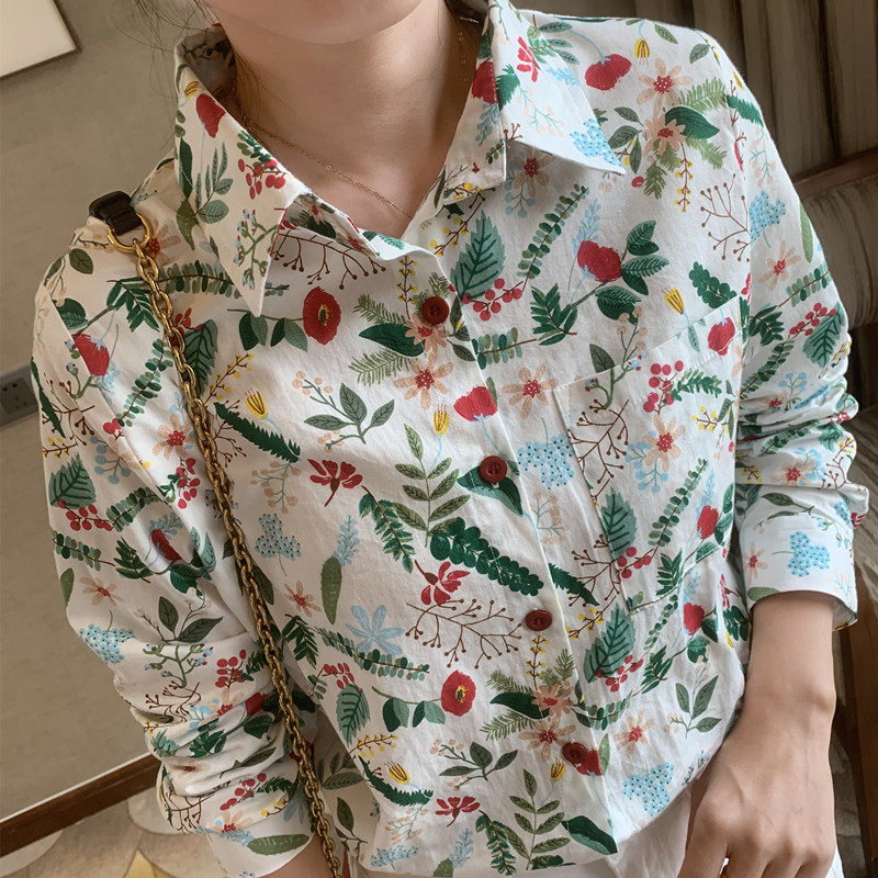 碎花女士修身纯棉春秋季通勤上衣