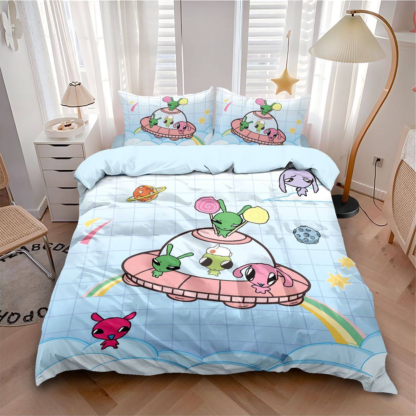 可爱外星人Flug卡通四件套儿童学生单人宿舍被套床单床笠式单被罩