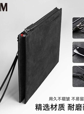 手拿包男士翻毛皮小手包高档信封包休闲手拎包时尚手机包商务男包