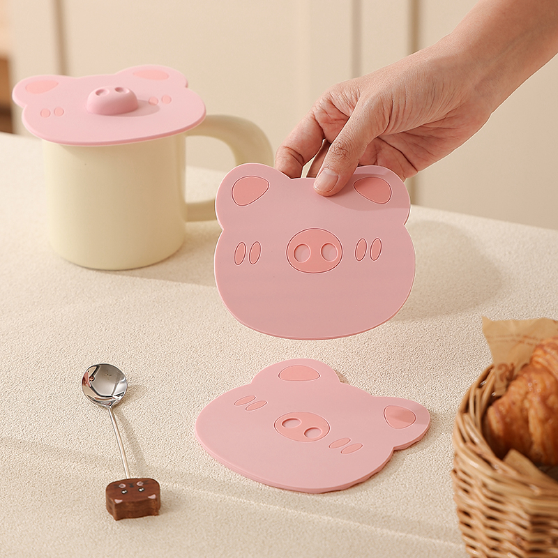马克杯盖硅胶小猪可爱风防水防油