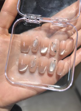 纯手工穿戴甲短款美甲成品假指甲贴片可拆卸假指甲贴片猫眼法式