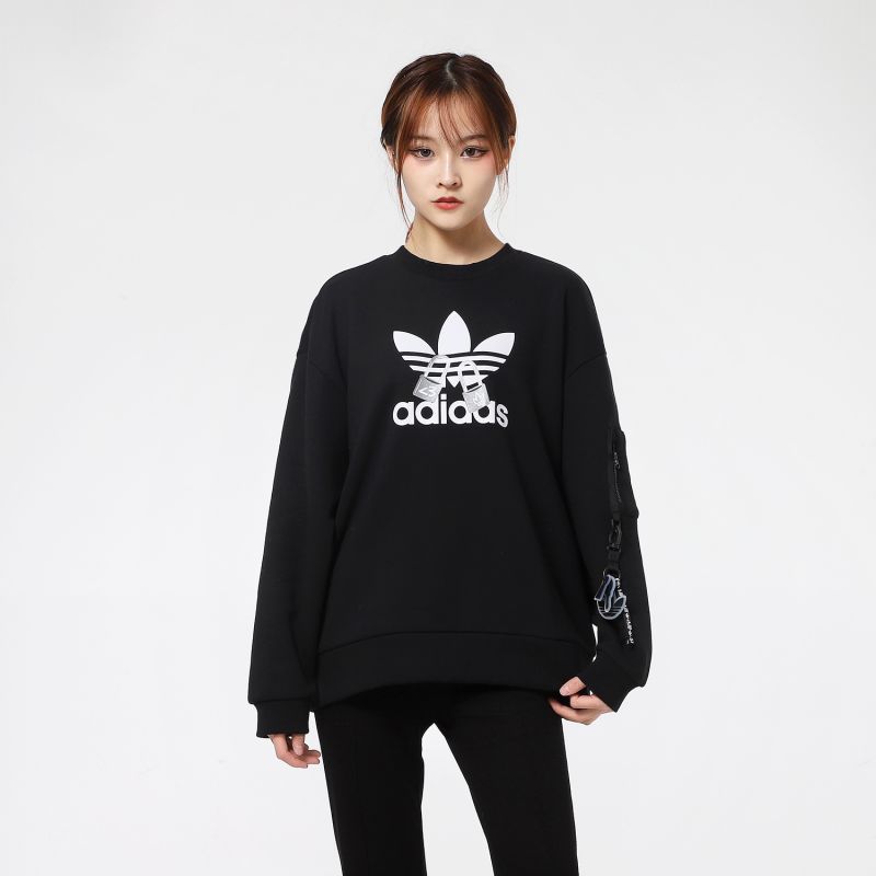 阿迪达斯三叶草女装上衣2021春季新款圆领套头卫衣 H39037 H39040